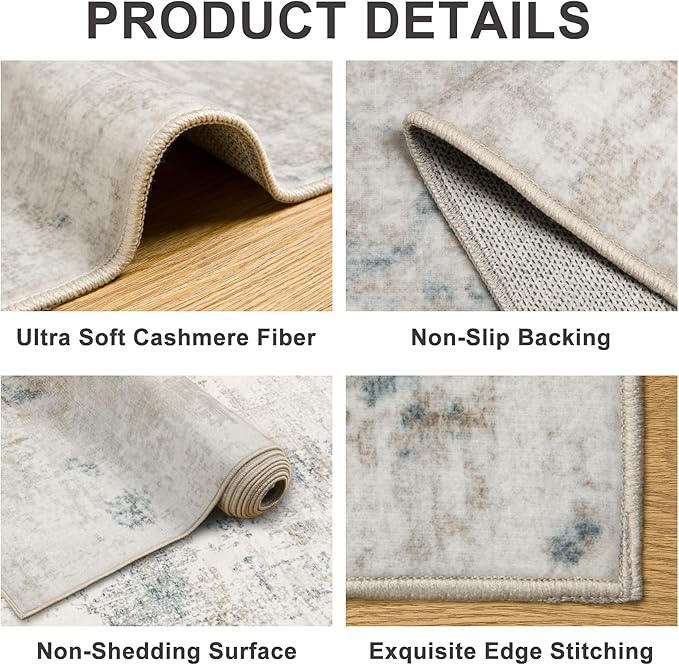 Area Rugs Living Room Rug - 5x7 Washable Modern Abstract Soft Neutral Non-Slip Carpet Large Indoor Floor Stain Resistant Thin Carpets for Bedroom Dining Room Farmhouse Nursery Home Office Multi