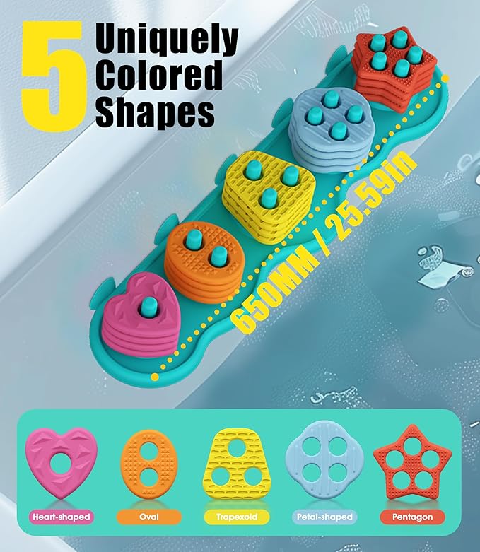 Baby Bath Toys Mold-Free Silicone Bath Toys, Sensory Shape Sorting & Stacking Set Includes 20 Floating Pieces, Early Learning Bathtub Toys for Toddlers