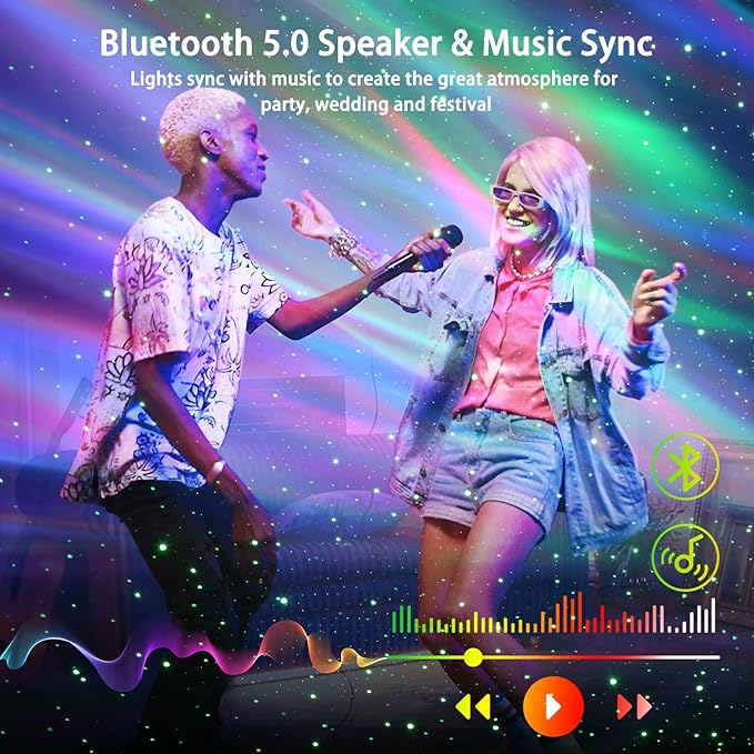 AIRIVO Northern Lights Aurora Projector, Star Projector Music Speaker, White Noise Night Light Galaxy Projector for Kids Adults, for Home Decor Bedroom/Ceiling/Party (Black)