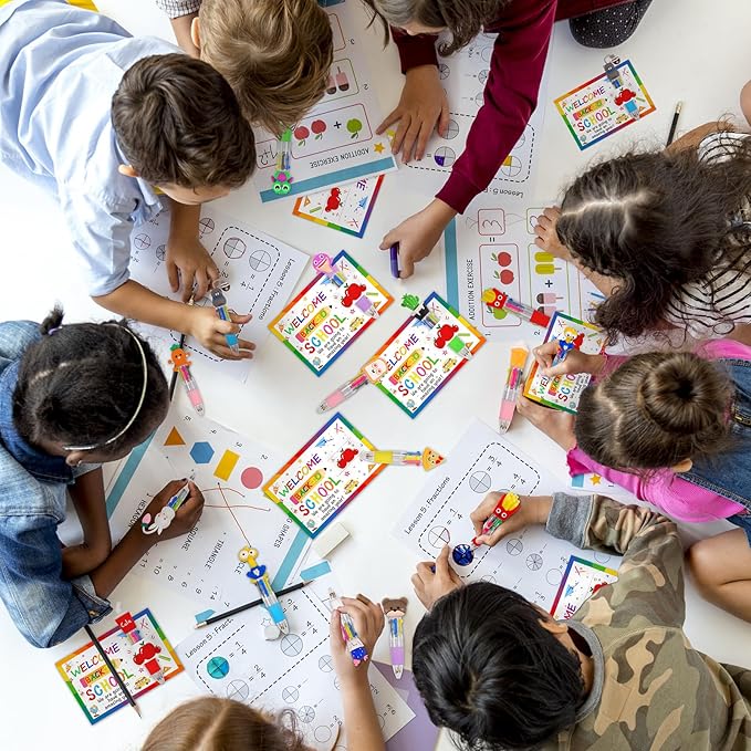 30 Set Cute Multicolor Pens in One 4-in-1 Fun Pens Bulk with 30 Gift Cards for Kindergarten Party Welcome Back To School Student Gift Bulk Office School Exchange Gifts