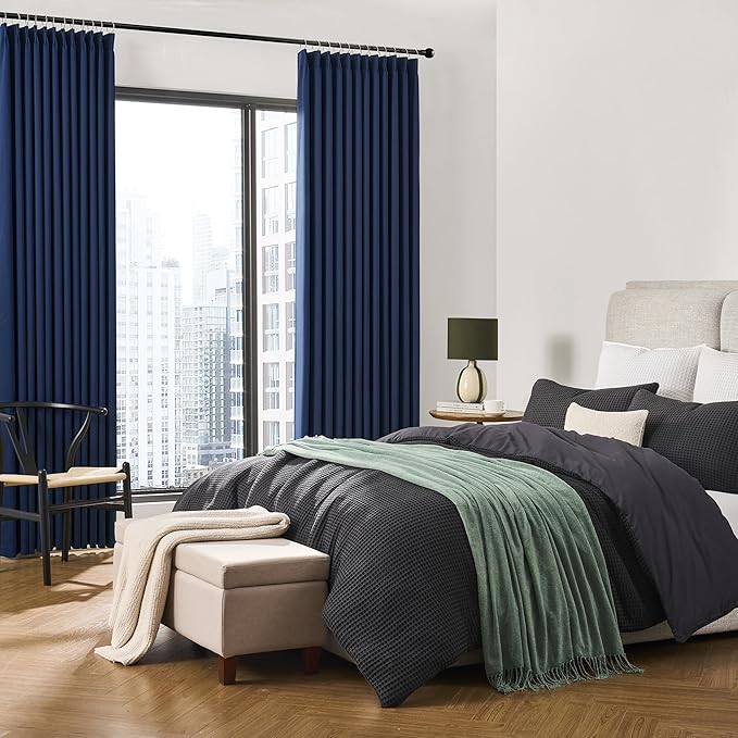 Pinch Pleated Curtains 138 Inches Long 2 Panels Set, Thermal Insulated Blackout Room Darkening Curtain for Bedroom,Window Draperies with Hooks(Navy Blue,40x138-inch)