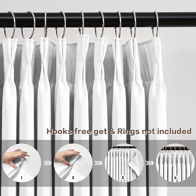 KEQIAOSUOCAI Elegant Pleated Privacy Window Curtain Panels 96 Inches Long, Memory Shape Pinch Pleat Ceiling to Floor Fancy Draperies for Home Office Living Room 40 Inch Wide Each Panel,Set of 2,White