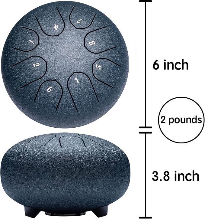 Steel Tongue Drum Percussion, 6 Inch 8 Notes Musical Instruments, Music Gifts for Family Friends (Navy)