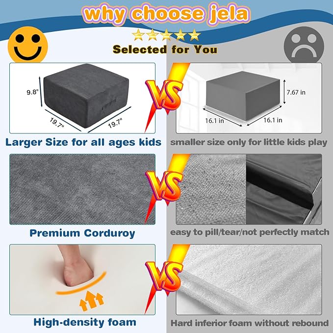 Jela Foam Blocks 6Pcs Soft Play Equipment Luxury Corduroy Fabric, Toddler Climbing Toys Indoor Soft Play for Toddlers