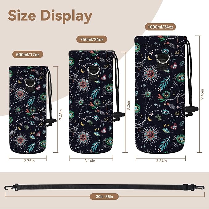 AUPET Water Bottle Sling Bag Carrier Crossbody Sleeve,Insulated Neoprene Bottle Case Holder Pouch Cover 500ML/17oz with Shoulder Strap for Walking Women Men