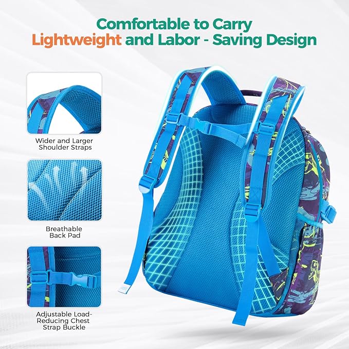 Choco Mocha Shark Backpack for Boys, Elementary School Backpack for Boys Ages 6-8 Kids Kindergarten Backpack Bookbag 17 Inch with Chest Strap