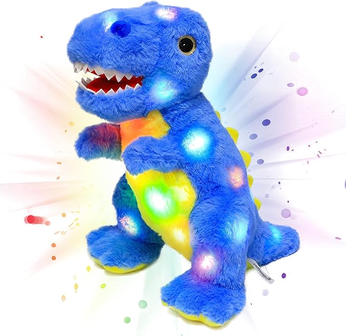 Cuteoy Light-up Plush Blue Dinosaur LED Stuffed Animal Birthday Christmas T-Rex Plushies Toy Gifts for Kids Toddler Girls, 12.5"
