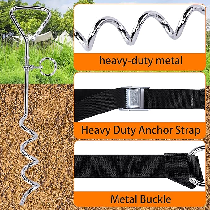 RunNico Basketball Goal Anchor, Heavy Duty Basketball Hoop Tie Down Kit, Court Setup Ground Stakes with Adjustable Straps for Basketball Mounting Trampoline Swing Tent