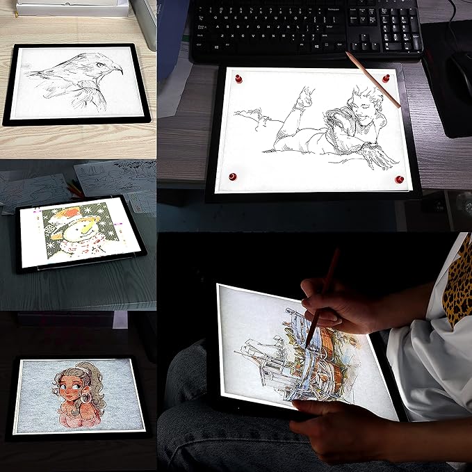 A4 Wireless Battery Powered Light Pad with Case, TOHETO Tracing Light Box Dimmable Brightness Rechargeable LED Light Board Portable Cordless Copy Board for Artist Drawing Sketching X-ray Viewing