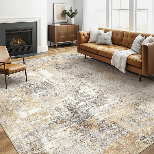 6x9 Area Rugs Living Room: Large Washable Abstract Modern Soft Rug Stain Resistant Indoor Floor Non Slip Accent Carpet for Bedroom Nursery Playroom Dining Room Office Dorm Home Decor- Gray Gold