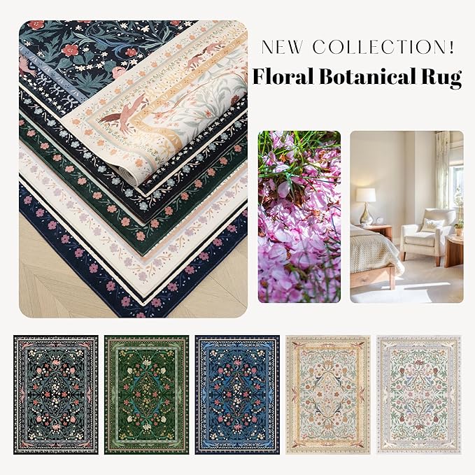 Runners for Kitchen Runner Rug Non Slip 2'x10' Long Washable Rugs with Rubber Backing Soft Vintage Floral Botanical Carpet Runner for Kitchen, Laundry, Bedroom, Bathroom, Green