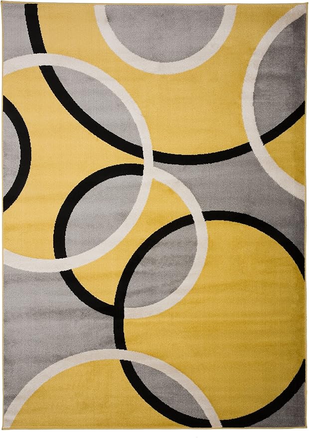 Rugshop Contemporary Abstract Circles Easy Maintenance for Home Office,Living Room,Bedroom,Kitchen Soft Area Rug 3'3" x 5' Yellow