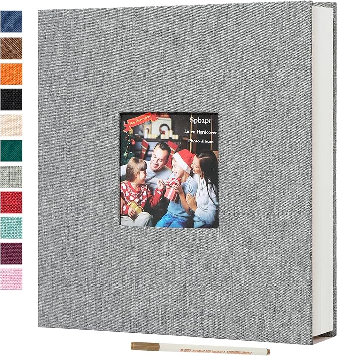 Spbapr Large Photo Album Self Adhesive 60 Pages Linen cover DIY Magnetic Scrapbook album with A Metal Pen Hold 3x5 4x6 5x7 6x8 8x10 Pictures Grey