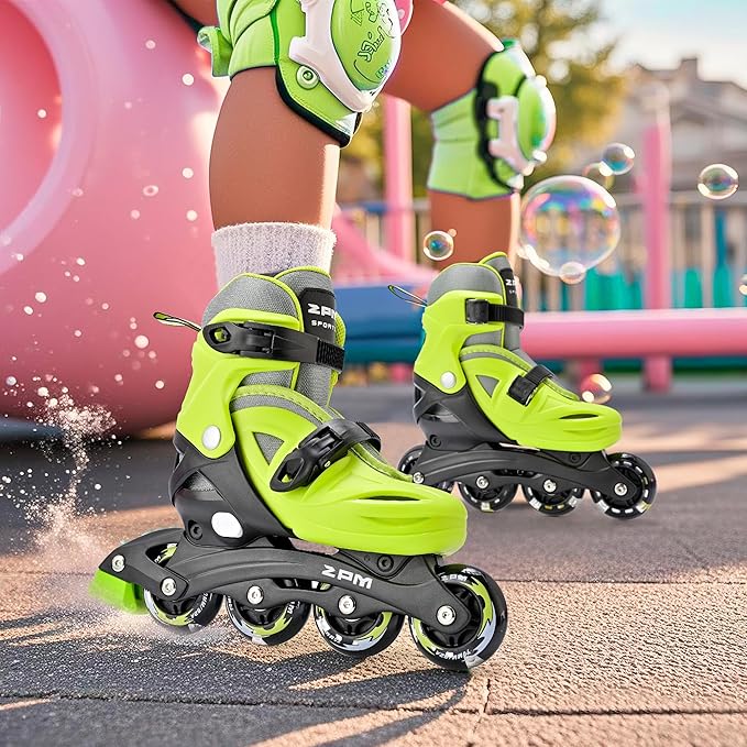 2PM SPORTS Inline Skates with Light Up Wheels, Roller Skates Blades for Boys Girls Kids Ages 5-8 8-12 4-6 6-12, Size Adjustable Beginner Blades Roller Skates