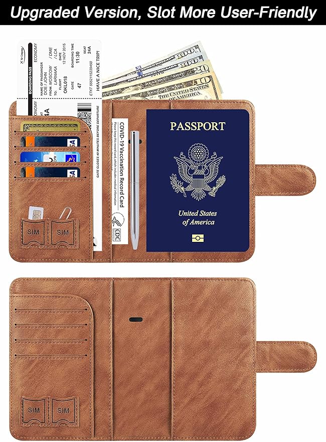 Airtag Passport Holder Cover Wallet Travel Essentials Leather Rfid Blocking Case Vacation Luggage Must Haves Travel Accessories for Men Women (117#Brown)