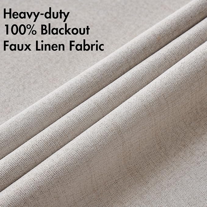 MIULEE 100% Blackout Linen Textured Curtains for Bedroom Solid Thermal Insulated Ivory Grommet Room Darkening Curtains & Drapes Luxury Decor for Living Room Nursery 52 x 90 Inch (2 Panels)