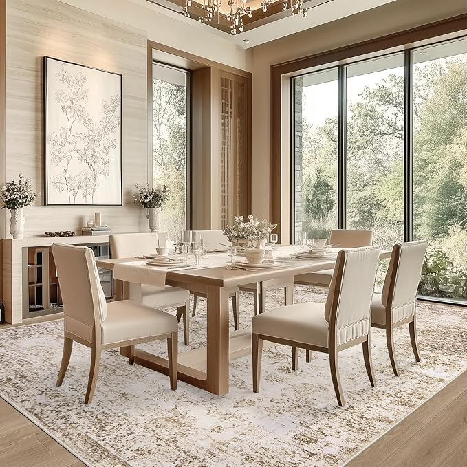 9x12 Area Rug Living Room Rugs - Washable Rug Large Modern Abstract Soft Thin Carpets Indoor Floor No Slip Vintage Carpet for Bedroom Under Dining Table Nursery Home Office Decor Beige