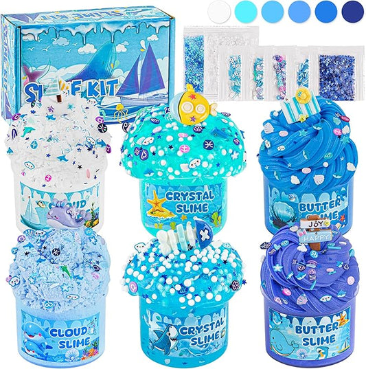 6 Packs Slemes, Blue Slime Kit - Cloud Slime kit for Boys Girls Ages 8-12, for Kids Slime Set Party kit Goodie Bag Stuffers, 4 5 6 7 8 9 10 Year Old Girl Birthday Gift Cute Stuff