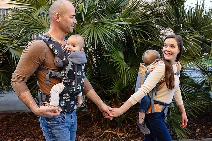 Beco Baby Carrier 8 Hybrid Newborn to Toddler Carrier (7-45lbs) - All in 1 Mesh Backpack, Front and Hip Carrier with Adjustable Seat - Cooling Ergonomic Carrier (Boho Rainbow)