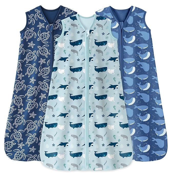 Baby Sleep Sack 12-18 Months 0.5 Tog Wearable Blanket Baby, 3 Pack 100% Cotton Lightweight Sleeping Sack with 2-Way Zipper for Infant Toddler Shark