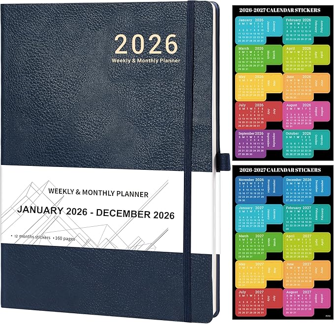 2026 Planner - Weekly and Monthly Planner 2026, JAN 2026 - DEC 2026, 8.5" x 11", Leather Cover 2026 Planners with Thick Paper, Back Pocket with Notes Pages - Blue