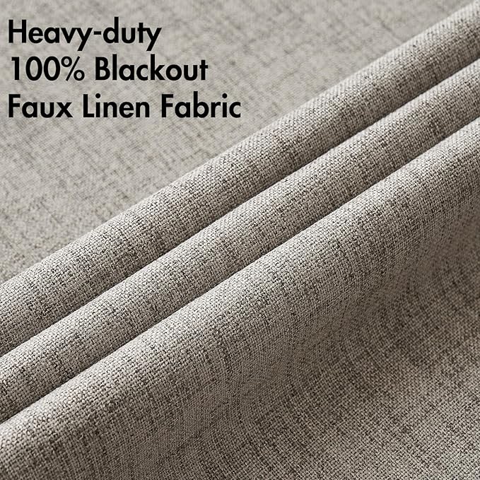 MIULEE Linen Texture Curtains for Bedroom Solid 100% Blackout Thermal Insulated Linen Curtains Grommet Room Darkening Drapes for Living Room Nursery 52x84 Inch (2 Panels)
