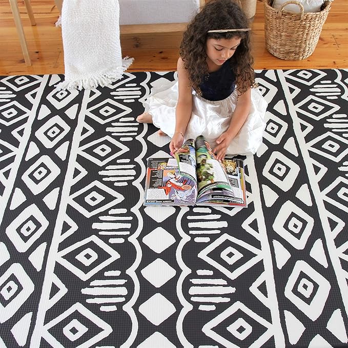 Cushmat Stylish Reversible Foam Play Mat (Large, Crystals - Black Grey) - Soft, Waterproof, Durable Play mat for Infants, Babies, Toddler, Kids & Grownup - 6.5ft x 4.5ft