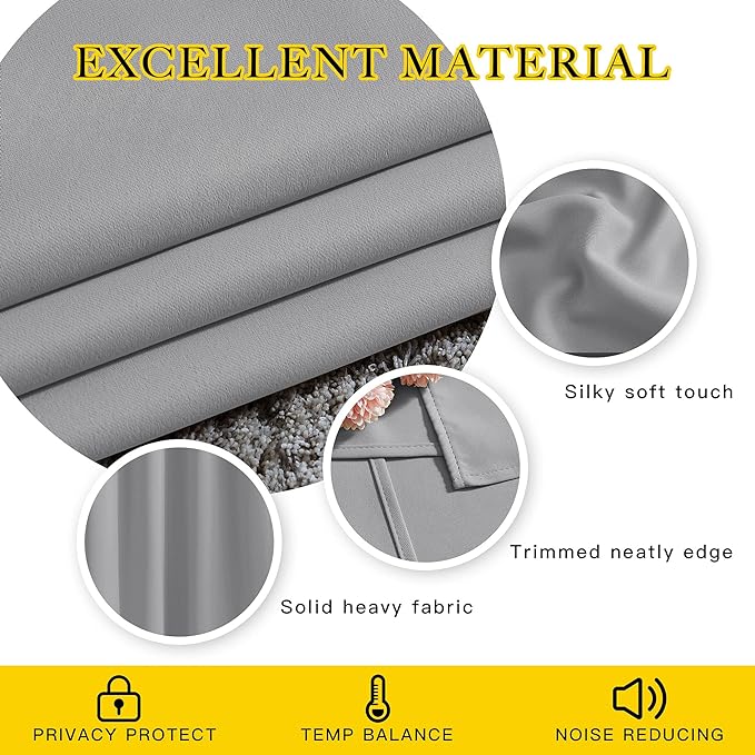 NICETOWN Blackout Window Curtains & Drapes 72" Long - Grommet Top Room Darkening Thermal Insulated for Bedroom/Living Room (2 Panels, 46 x 72 Inch, Silver Grey)