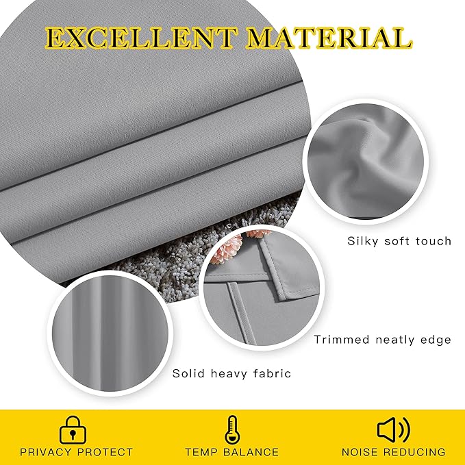 NICETOWN Silver Grey Blackout Curtains 102 inches Long, Grommet Thermal Insulated Solid Room Darkening Window Treatments Sound Reducing for Living Room, W46 x L102, Set of 2