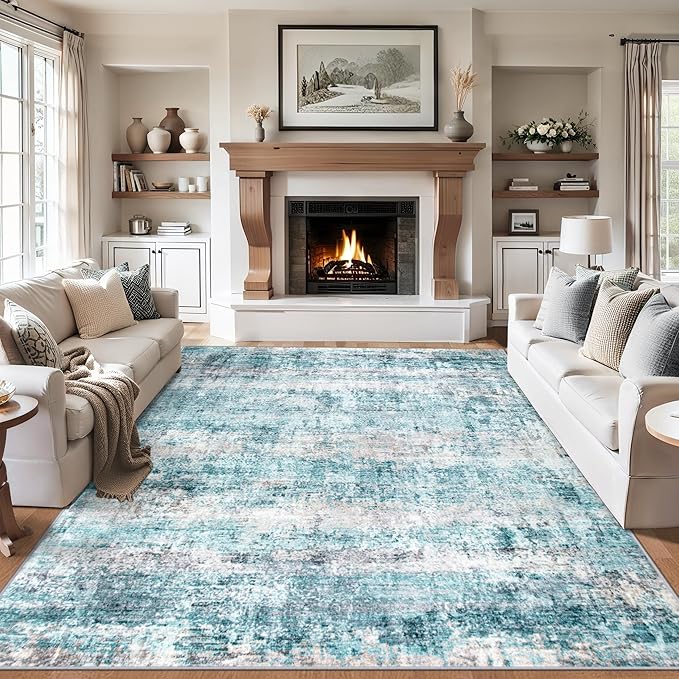 8x10 Area Rugs for Living Room - Washable Rug Modern Abstract Soft Large Neutral Non-Slip Carpet Indoor Floor Thin Carpets for Bedroom Dining Room Farmhouse Nursery Home Office Green