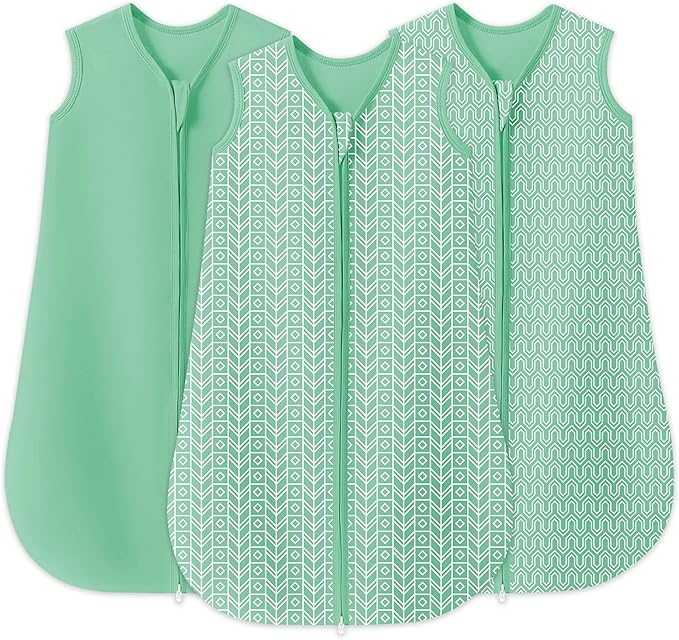 SWEET DOLPHIN Baby Sleep Sack 6-12 Months - 100% Cotton 2-Way Zipper TOG 0.5 Infant Wearable Blanket, Newborn Essentials Toddler 3 Pack Sleeping Sacks - Green