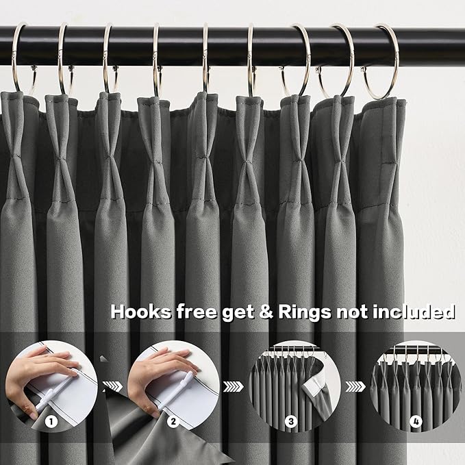 KEQIAOSUOCAI Grey Pinch Pleat Curtains & Drapes 156 Inches Long 2 Panels Set, Privacy Darkening Sound Dampening Window Treatment for Bedroom Vertical Draft Blackout Blinds for Living Room 40 by 156