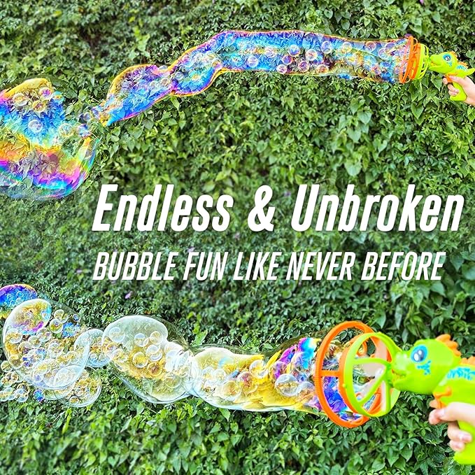 Electric Dinosaur Bubble Machine Gun for Kids Ages 4-8, Big Dino Bubble Blaster with Bubble in Giant Bubble Design, Outdoor Backyard Toys Fun for Toddlers 1-3-5 Birthday Parties