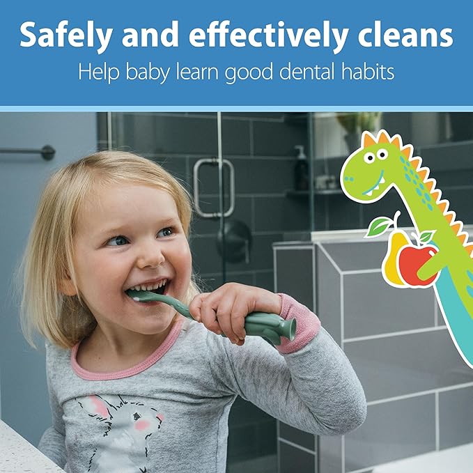 Dr. Brown's Infant-to-Toddler Training Toothbrush Set, Blue Elephant with Fluoride-Free Apple Pear Baby Toothpaste, 0-3 years