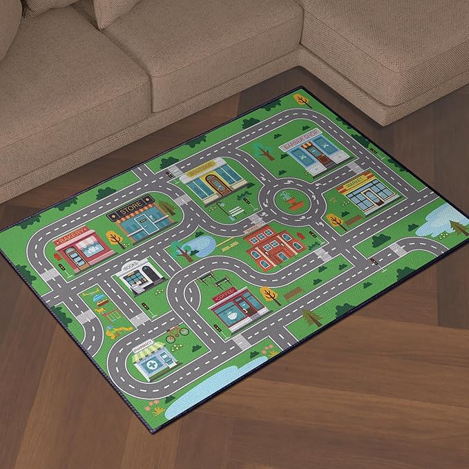 Kids Carpet Playmat Rug for Playroom 5'x 6'6" Toy Car Play Rugs for Bedroom Kids Toy Cars Carpet City Pretend Play Non-Slip Washable