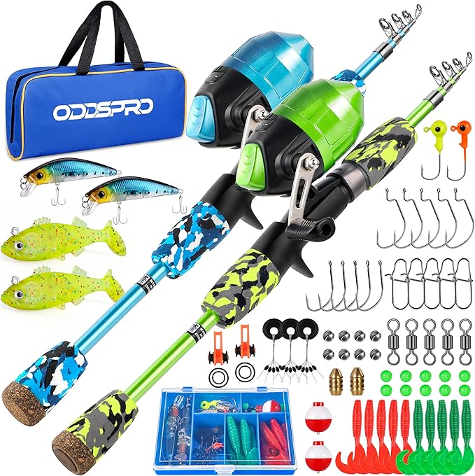 ODDSPRO Kids Fishing Pole Pink, Portable Telescopic Fishing Rod and Reel Combo Kit - with Spincast Fishing Reel Tackle Box for Girls, Youth
