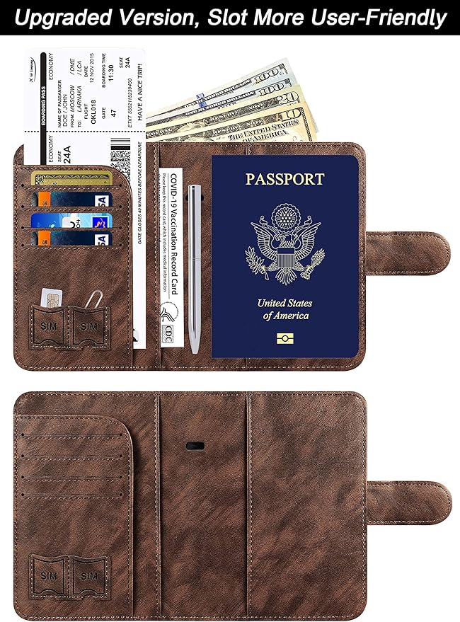 Airtag Passport Holder Cover Wallet Travel Essentials Leather Rfid Blocking Case Vacation Luggage Must Haves Travel Accessories for Men Women (117#Coffee)