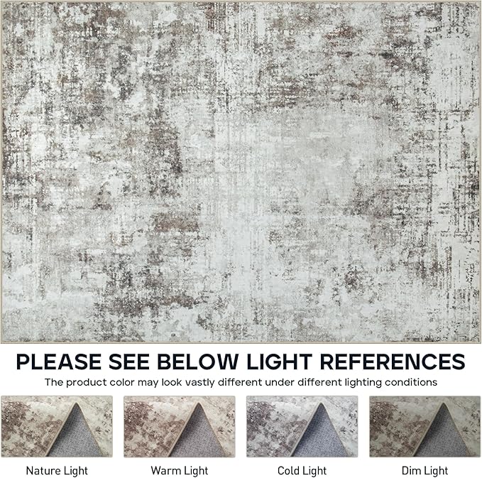 6x9 Area Rugs for Living Room Rug Washable: Modern Rug for Dining Room Bedroom Carpet Non Slip Low Pile 6 by 9 Indoor Abstract Nursery Home Office Brown Grey