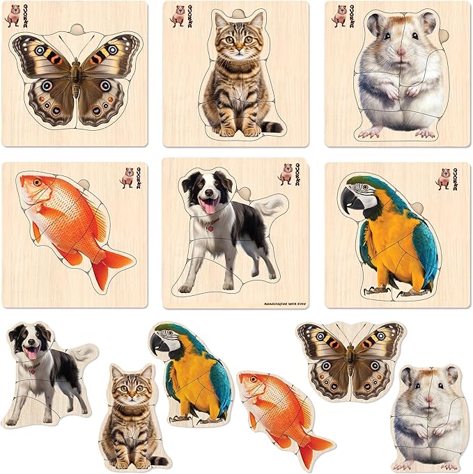 QUOKKA Realistic Wooden Puzzles for Toddlers 1-3 Year Old - 15x15 Inches Kids Puzzles Ages 2-4 - Birds, Animals, Fish, Butterfly Montessori Toddler Toys - Motor Skills Games Gifts for Girls&Boys