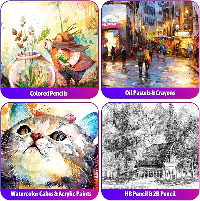 iBayam Art Kit for Kids Teens Teenage Adult, 195-Pack Drawing Coloring Sketching Art Supplies Set for Cards Rocks Eggs Canvas Ceramic Wood Anime, with Canvases, Sketchbooks, Watercolor & Acrylic Pads