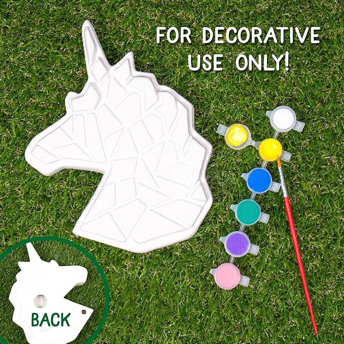 Creative Roots Mosaic Unicorn Stepping Stone, Includes 7-Inch Ceramic Stone & 6 Vibrant Paints, DIY Garden Stepping Stone Kit for Kids Ages 6+