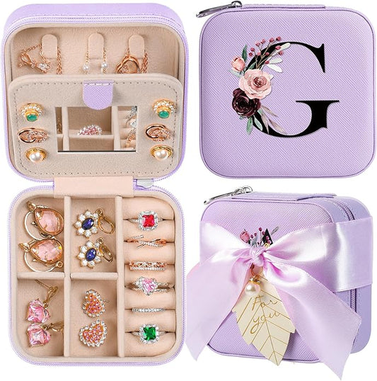 AYGXU Travel Jewelry Box for Women and Girls - Small Case With Initial A-Z - Teacher Gifts