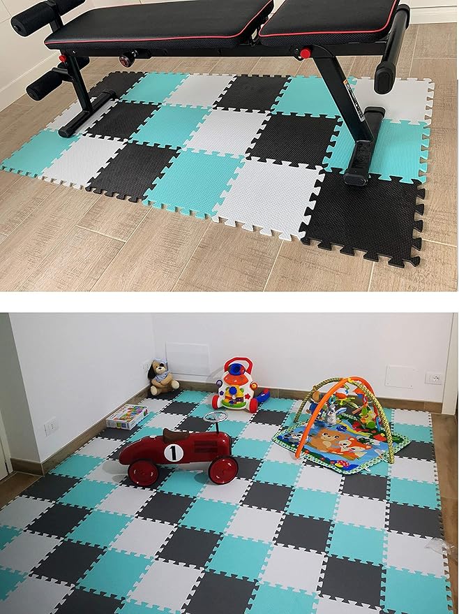 MQIAOHAM® 25 Pieces Puzzle Play Mats, Soft Baby Play Mat, Kids Interlocking Foam Floor Tiles, Toddlers Carpet Playmats G301025-107108