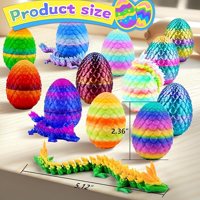 12PCS 3D Printed Dragon Eggs with Dragon Inside, Unique Fun Gifts Cool Stuff Cool Gadgets for Men Teens Boy Gifts, Mini Articulated Easter Basket Essentials for Kids