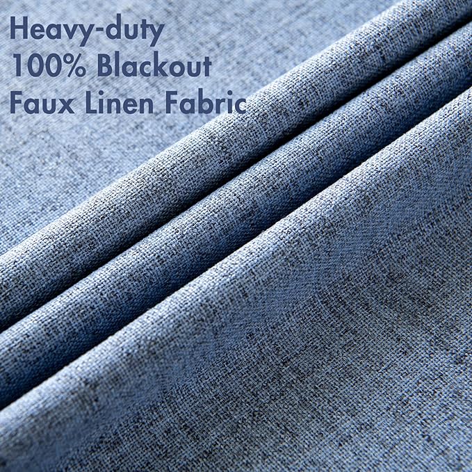 MIULEE Linen Blackout Curtains and Drapes 100% Room Darkening Thermal Insulated Grommet Window Panels with Coating 2 PCs W 42 x L 84 inches Stone Blue