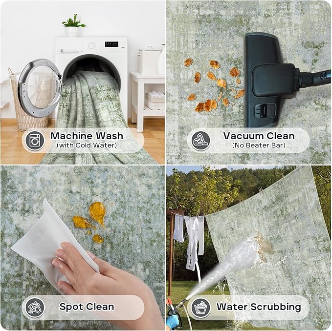 9x12 Area Rugs for Living Room Rug Washable: Modern Large Rug for Dining Room Bedroom Carpet Non Slip 9 by 12 Indoor Abstract Nursery Home Office Green