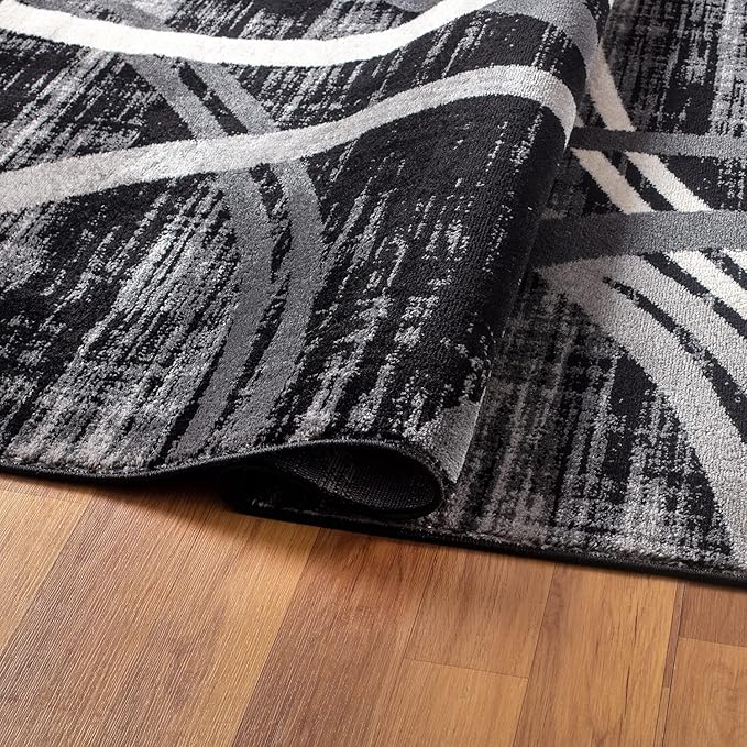 Rugshop Modern Wavy Circles Design Runner Rug 2' x 7'2" Black