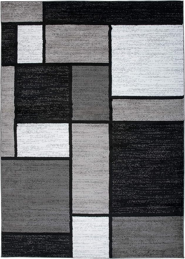 Rugshop Contemporary Modern Boxes Easy Cleaning for Home Office,Living Room,Bedroom,Kitchen Non Shedding Area Rug 9' X 12' Gray