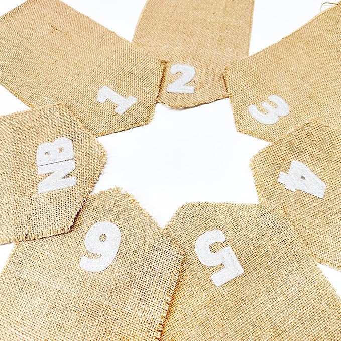 pinkblume 1st Birthday Burlap Photo Banner Garland Handmade Felt from Newborn to 12 Months with Gradient Pink Ribbon for Baby Girl Monthly Milestones First Birthday Party Decorations Supplies