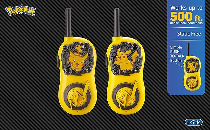 eKids Pokemon Walkie Talkies Pikachu Toys FRS Walkie Talkies for Kids Long Range Static Free Easy to Use For Indoor and Outdoor Games